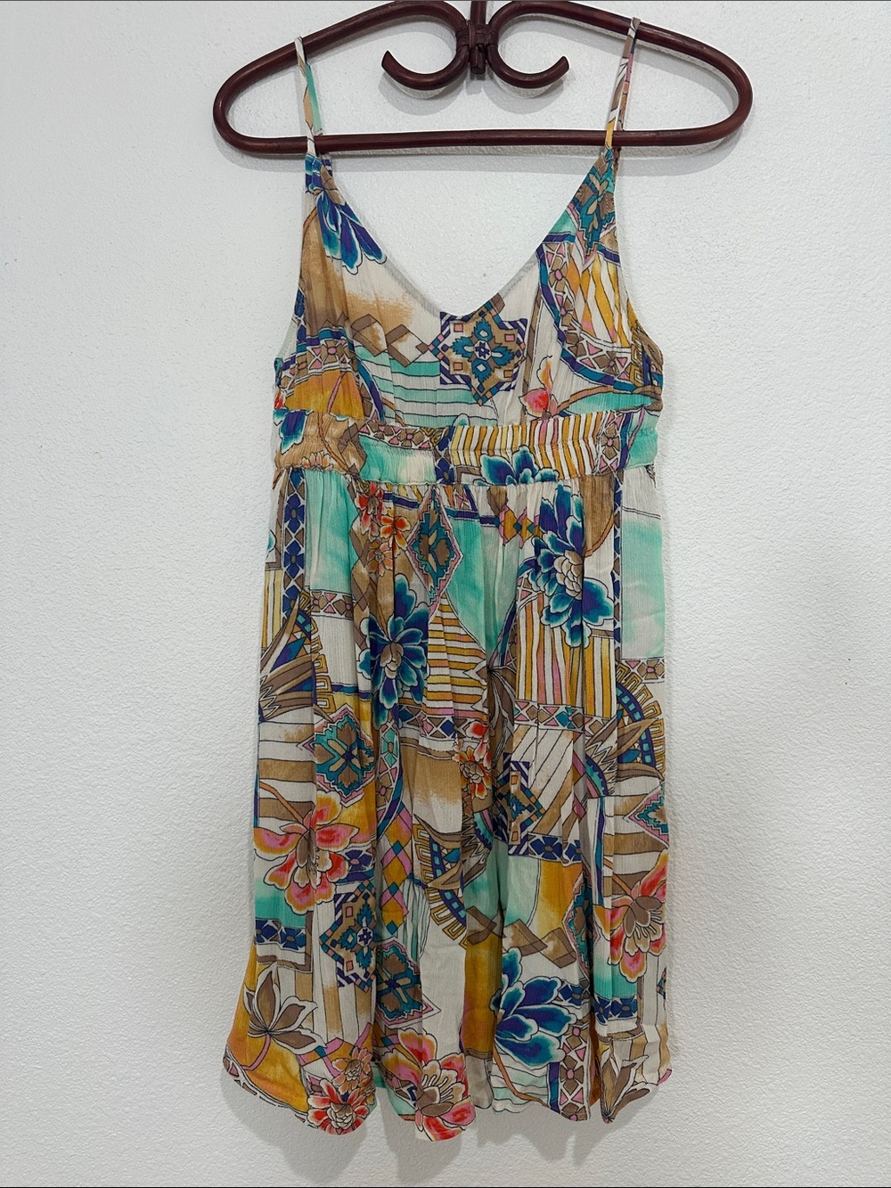 New! O’NEILL Floral Geometric Print Spaghetti Strap Gauzey Dress, size Small